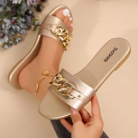 صندل مسطج مزين بسلسلة ذهبيه