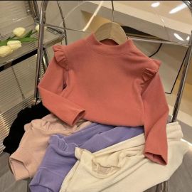 بلوزة خريفية بأكمام طويلة وياقة عالية من قماش البوليستر للفتيات 