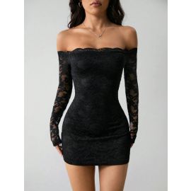 فستان نسائي قصير باكمام طويلة من الدانتيل