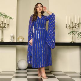 فستان عربي مطرزطويل الاكمام