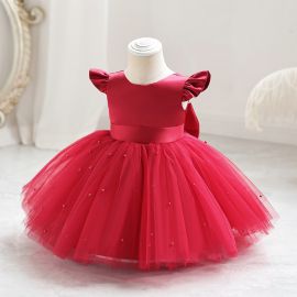 فستان مكشكش منفوش مزين بفيونكة خلفية للفتيات الرضع 