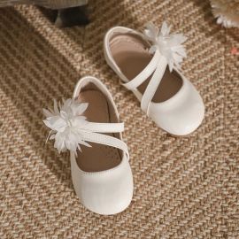 حذاء مسطح ذات نعل ناعم برأس مستدير وزهرة جانبية للفتيات