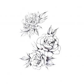 تاتو أسود اللون يضم ورد وزهرات متنوعة / 3 قطع