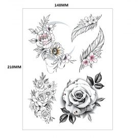 وشم مؤقت بنمط زهور كبيرة ناعمة بتصميم راقي /4 قطع