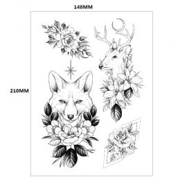 وشم مؤقت بلون أسود يجمع بين الحيوانات والورود / 4 قطع