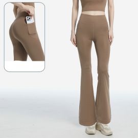 بنطلون رياضي طويل واسع الساق للنساء عالي الخصر بجيب جانبي