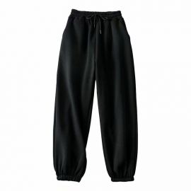 بنطال رياضي بسيط مبطن بالفرو، بخصر مطاطي مكشكش برباط امامي للنساء