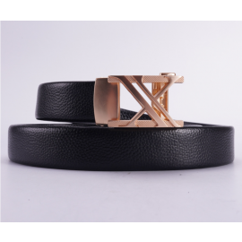  حزام فاخر من الجلد الطبيعي بإبزيم أوتوماتيكي هندسي للرجال