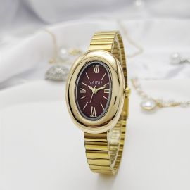 ساعة كوارتز برأس بيضاوي وحزام فولاذي للسيدات