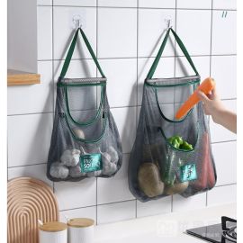 حقيبة شبكية مزدوجة الجيوب لتخزين الفواكه والخضروات 