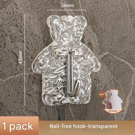 خطاف تعليق شفاف لاصق بدون مسامير بتصميم دب