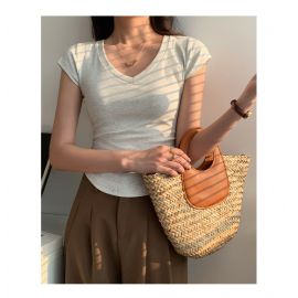 تيشرت قطن نسائي بلون موحد