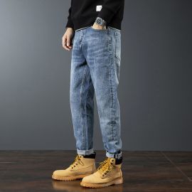 بنطال جينز قطني بلون أزرق كلاسكي للرجال