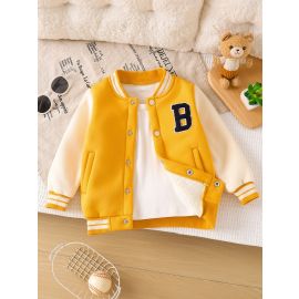 سترة بيسبول بلون أصفر بأحرف كبيرة، جاكيت ولادي سميك دافئ من المخمل على الطراز الأمريكي