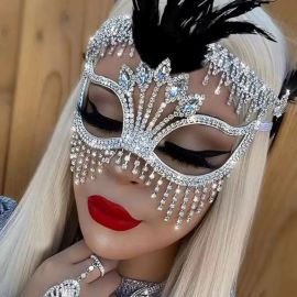 قناع وجه من أحجار الراين الراقية للنساء