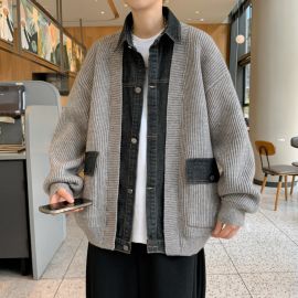  جاكت شتوي خريفي يشبه القطعتين بقصة فضفاضة أنيقة جاكيت عصري للرجال 