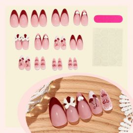 اظافر صناعية  باللونين الأحمر والأبيض باطراف لوزيه