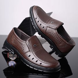 حذاء رسمي من الجلد الطبيعي مجوف ومقاوم يسمح بالتهوية للرجال