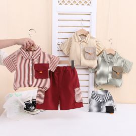 طقم مواليد من قطعتين للاولاد بتصميم مخطط