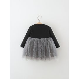 فستان بناتي باكمام طويله مزين بفيونكا