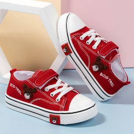 حذاء قماشي ناعم بطبعة كرتونية بخيوط ولاصق أمامي وقاع مسطح للفتيات