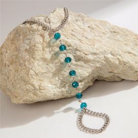 خلخال لزينة أصابع القدم المجوفة ذات الخرز الأزرق العصرية البسيطة