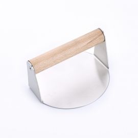 مكبس لحوم من الفولاذ المقاوم للصدأ ، مكبس يدوي بمقبض خشبي متعدد الاستخدامات