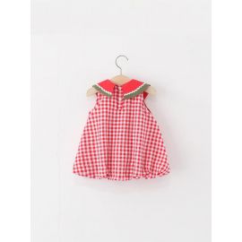 فستان بناتي بياقه دائريه بنمط فاكهه البطيخ