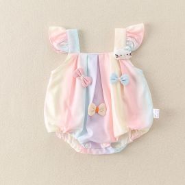  رومبير مثلث الشكل واكمام مكشكشة من القطن للفتيات الرضع 