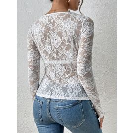 بلوزه باكمام طويله من الدانتيل للنساء