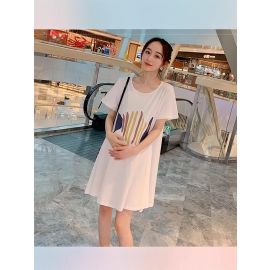 فستان نسائي مثالي للحوامل وبعد الولادة فضفاض بتصميم واسع وخصر عالٍ، مزين بنقوش تجريدية، مصنوع قابل للتنفس