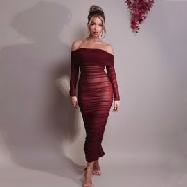 فستان ميدي نسائي باكمام طويله ذات تصميم عصري 