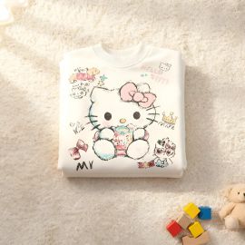 بلوزة أنيقة وجذابة بتصميم كرتوني بأكمام طويلة وياقة دائرية للفتيات