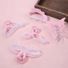 مشبك شعر كبير بأشكال مختلفة بلون الحلوى الزهري / قطعتين