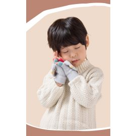 قفازات أطفال شتوية سميكة من الصوف بنصف اصابع ذات اغطيه محبوكه