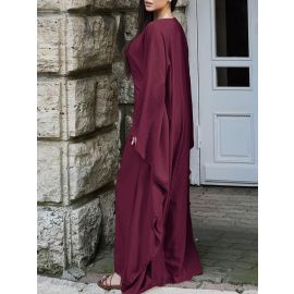 فستان نسائي فضفاض ساده برقبه دائريه