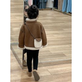 جاكت بناتي بني اللون من القطن 