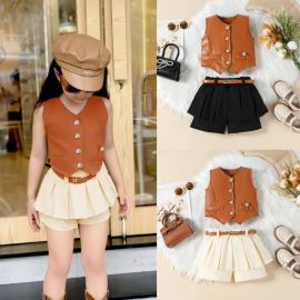 طقم صيفي جديد للفتيات من الجلد الصناعي