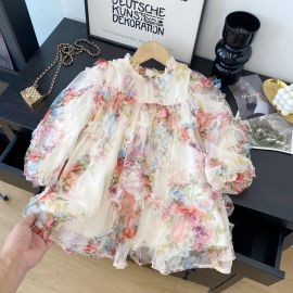 فستان قصير بأكمام طويلة وياقة عالية مزين بطبعات الورد للفتيات 