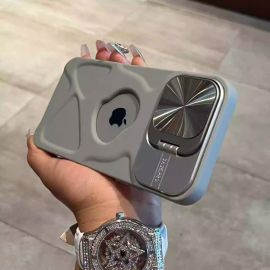 كفر هاتف ايفون بحلقة معدنية مع مسند وحماية للكاميرا 