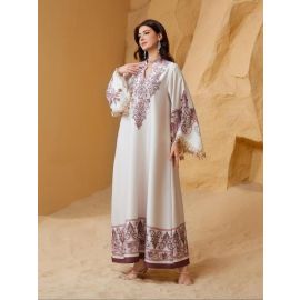 فستان عربي طويل مطرز بالترتر باكمام طويلة