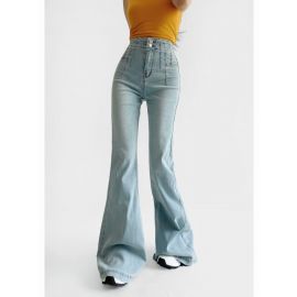 بنطلون جينز نسائي ضيق وخصر مرتفع