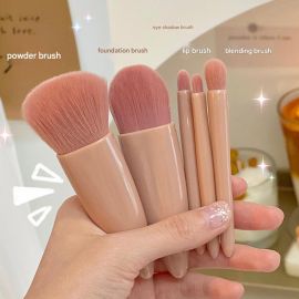 مجموعة فرش مكياج مكونة من 5 قطع مع مرآة