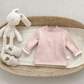  تي شيرت سميك بأكمام طويلة وياقة دائرية ولون سادة للاطفال المواليد