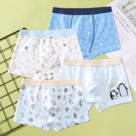 شورت قطني داخلي قابلة للتمدد برسومات كرتونية للأولاد / 4 قطع