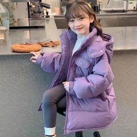 جاكيت سميك متوسط ​​الطول مبطن بالقطن للبنات