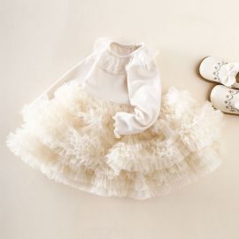 فستان قطني مزين بالدانتيل للفتيات الرضع