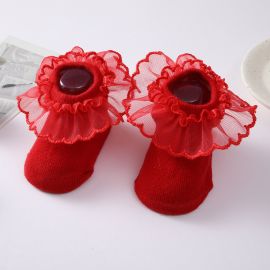 جوارب سادة اللون بحواف من الشاش للفتيات الرضع / 3 قطع