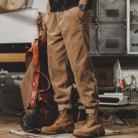 بنطال مخملي ثقيل كلاسكي اسطواني الشكل للرجال