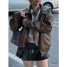 جاكت نسائي جلد واسع